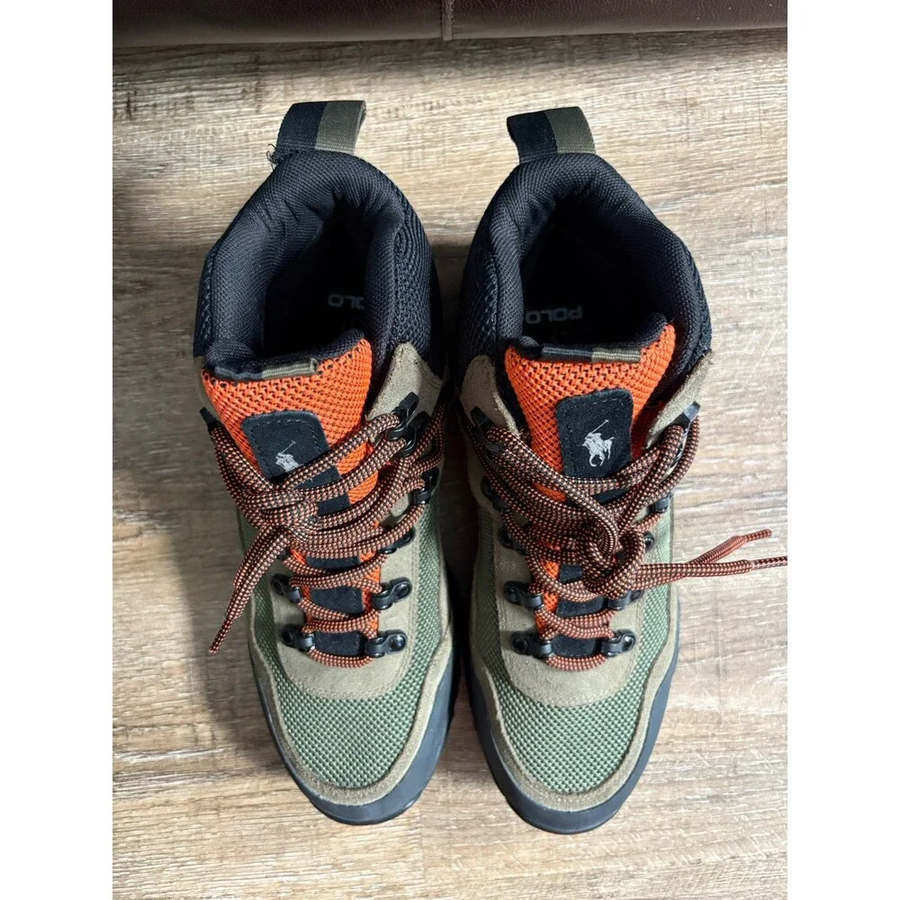 Polo Ralph Lauren ADVTR 300 Mid Sneaker Boots Army Green Vibrant Orange Sz 12